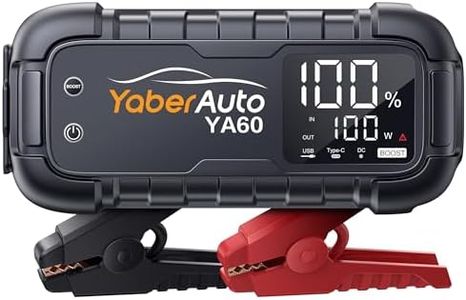 YaberAuto Jump Starter Power Pack, 6000A Car Battery Booster Jump Starter, Portable Car Jump Starter for All Gas/12L Diesel, 26800mAh Jump Starter with Jump Leads, 65W Fast Charging, 600 Lumens Light
