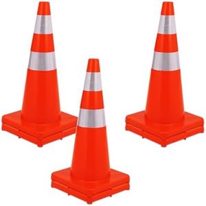 GarveeTech 6 Pack Traffic Safety Cones 28 inch, PVC Orange Cones with Reflective Collars, Parking Training Construction Road Caution Plastic Cones for Parking Lot, Traffic Control, Driving Training