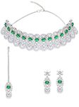 Karatcart Silver Tone Green American Diamond Studded Necklace Set