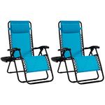 Goplus Zero Gravity Chair Set 2 Pack Adjustable Folding Lounge Recliners for Patio Outdoor Yard Beach Pool w/Cup Holder, 300-lb Weight Capacity (Light Blue)