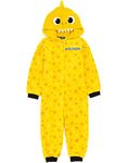 Baby Shark Onesie Children Toddlers | Boys Girls Yellow Shark Family Song All In One Pyjamas | Character Hood 3D Teeth Fin Fluffy Fleece With Zip