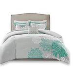 Comfort Spaces Enya Comforter Set-Modern Floral Design All Season Down Alternative Bedding, Matching Shams, Bedskirt, Decorative Pillows, Queen(90"x90"), Aqua