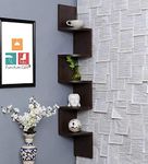 Furniture Cafe Wooden Wall Shelves | Corner Hanging Shelf for Living Room Stylish | Zig Zag Home Decor Floating Display Rack Storage Organizer Unique Design with Finish 5 Tiers (Brown Finish)