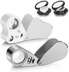EEEKit 2 Pieces Loupe Magnifier,30X 40X 60X Portable Magnifying Glass Eye Loop Loupe,Full Metall Magnifying Glasses with UV Light and LED Light for Jewelers Watchmaker Craft Close Work Coin Gem Stamp