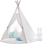 Little dove Kids Teepee Children Play Tent with Floor Mat & Carry Case for Indoor Outdoor, Cotton Canvas
