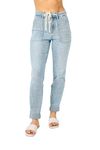 Judy Blue Women's High Waist Light Blue Wash Denim Joggers - Double Cuff with Drawstring, Comfort Stretch 88691-, Blue, 20 Plus