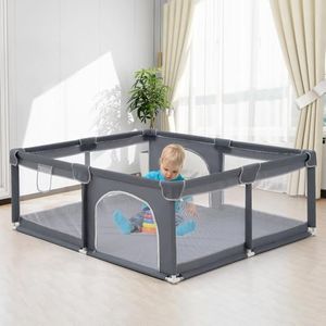 Playpals Baby Playpen, 180x200CM Play Pen for Babies & Toddlers, Large Baby Play Yards with Soft Breathable Mesh, Baby Activity Play Fence Indoor Outdoor, Durable Zippered Door, Grey