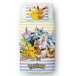 Pokemon Officially Licensed Single Kids Duvet Cover Set | Pikachu Group Design Reversible 2 Sided Bedding with Matching Pillowcase | Character World Brands Single Bed Set | Polycotton