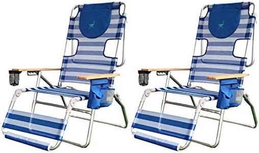 Ostrich 3-N-1 Altitude Outdoor Reclining Patio Beach Lounge Chair, Blue (2 Pack)
