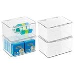 mDesign Small Plastic Home Office Storage Organizer Box Containers with Hinged Lid for Desktops - Holds Pens, Pencils, Sticky Notes, Highlighters, Staples, and Supplies - 4 Pack - Clear