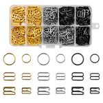 360Pcs Metal 3 Styles Bra Strap Hooks for Sewing Bikini Swimsuit Lingerie Rings Halter Tops Metal Bathing Suit Clips Clasp Adjustment Slider（Gold Silver and Metallic Black, Boxed, 2 Size）