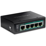 TRENDnet TI-B541, 5-Port Industrial Gigabit PoE++ Powered DIN-Rail Switch with PoE Pass-Through, Lifetime Protection, Black