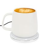 APEKX Smart Warmer Ceramic Mug Set - 131°F / 55°C Optimal Temperature Control, Wireless 15W Phone Charging Pad - 12.8 fl oz/380 mL Capacity with USB-C (White)