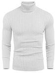 COOFANDY Men's Slim Fit Turtleneck Sweater Casual Twist Patterned Pullover Knitted Sweater White