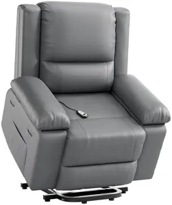 Takywep PU Leather Power Lift Recliner Chair with Massage and Heat, Adjustable Furniture for Back, Legs w/ 3 Positions, USB Port, Easy-to-Reach Side Pocket-22 Seat Width,Gray