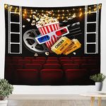 Movie Theme Tapestry Movie Theater Style Wall Tapestry Vintage Cinema Ticket Tapestry Gifts for Boys Girls Kids Filmstrip Printed Home Clapboard Popcorn Print Bedroom Living Room Decor ,59”x59”