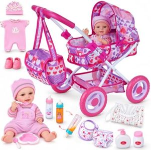 BABESIDE Baby Doll Stroller Set with 12 Inch Doll, 14 Pcs Doll Accessories