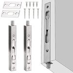 XAVSWRDE 2 Packs Door Bolt Lock Flush Bolt Latch Lock Concealed Door Security Bolts Polished Chrome Slide Door Lock 15CM Bolted Lock Replacement with Screws for Bedroom, Bathroom, Cupboard (Silver)