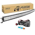 RIGIDON Curved Thin Slim Led Light Bar 50 inch 648W With 12V Wiring Harness Cable Kit, Fog Light for Car Off road Truck ATV 4x4, Flood Spot Combo Beam, Waterproof Driving Work Lamp, 6000K White