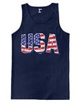 USA - Retro American Flag Stars & Stripes Men's Tank Top, Navy, Large