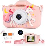 Sivomens Kids Camera for 3-12 Year-Old Boys Girls, 48MP Kids Digital Camera 1080P Video Recorder Camera Toy with Silicone Cover 32GB SD Card Selfie Mode Birthday Children's Day Kids, Pink