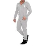 WowFab Mens New Jumpsuit Fleece Pyjamas Tracksuit Onesie Beautiful Elegant Playsuit Men's Onesie Overalls Hoodies Sleepwear Suit (Grey-XL)