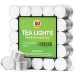 8 Hour Tea Lights Candles, Long Burning Tealights Candle Unscented White, 50 Pack