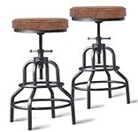 LOKKHAN Industrial Bar Stools-Swivel Leather Metal Bar Stool-20-27 Inch Tall Counter Height-Adjustable Kitchen Stool Dining Chair Cafe Stools (Set of 2)