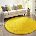 AHAN CARPETS Handcrafted Super Ultra Luxury Soft Fluffy and Anti Skid Rugs, Size 4X4 Feet Round Colour, Yellow