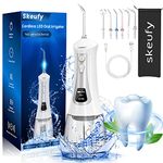 Skeufy Cordless Water Flosser Teeth Cleaner, 300ML Portable Oral Irrigator, 5 Cleaning Modes 6 Jet Tips, USB Interface & IPX7 Waterproof Dental Cleaner for Braces and Bridges Care, Home and Travel