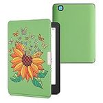 kwmobile Case Compatible with Kobo Aura Edition 2 Case - eReader Cover - Sunflower Butterflies Yellow/Green