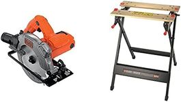 BLACK+DECKER 1250 W 66 mm Cutting Depth Blade Circular Saw Power Tool, CS1250L-GB & Workmate, Work Bench Tool Stand Saw Horse Dual Clamping Crank, Heavy Duty Steel Frame, WM301
