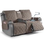 TAOCOCO Polyester Loveseat Recliner Cover With Center Console,Waterproof Pet Cover For Dual Recliner With Straps Design,Split Reclining Loveseat Cover Furniture Pet & Kids Protector (2 Seater,Taupe)