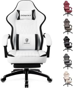 Dowinx Gaming Chair Breathable PU Leather Gamer Chair with Pocket Spring Cushion, Ergonomic Computer Chair with Massage Lumbar Support,Adjustable Swivel Task Chair with Footrest(Black&White)