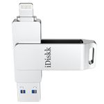 iDiskk USB 3.0 128GB Flash Drive for iPhone X Lightning,iPhone 6,iPhone 6s,iPhone 6 Plus,iPhone 5,iPhone 7 Plus, iPad, iPod,External Storage for iPhone iPad USB,Touch ID Encryption and MFI Certified