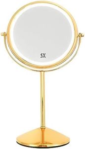 Vanity Mirror with Lights for Makeup Desk 1X/10X Double Side Magnifying Mirror,8" Lighted Travel Mirror for Shaving (Luxury Gold, 5X Magnification)