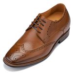 CALTO - Y10652-3 Inches Taller - Size 7 UK - Height Increasing Elevator Shoes - Brown Leather Lace-up Dress Shoes