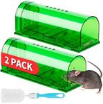 LULUCATCH Humane Mouse Traps 2 Pack, Live Mouse Traps, Easy to Set and Reusable with Cleaning Brush, Catch and Release Indoor Outdoor Mouse Catcher, Pet and Family Safe, Green