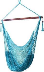 Sunnydaze Outdoor Caribbean XL Hanging Hammock Chair Swing - Soft-Spun Polyester Rope - 300-Pound Capacity - Sky Blue