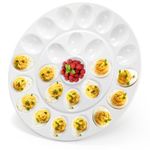 Foraineam 12.6 Inches Porcelain Deviled Egg Tray/Platter, White Egg Dish with 25 Compartments