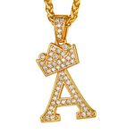 Iced Out Crown Pendant with Chain 22 inch, Hip Hop Alphabet Necklace, 18K Gold Plated Cubic Zirconia CZ Tennis Initial Letter a Necklace for Men Women