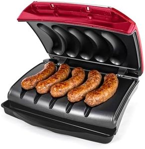 Nostalgia Game Day Sausage and Brat 5 Link Electric Grill with Oil Drip Tray, Carry Handle, and Cord Storage, Cooks Beef, Turkey, Chicken, Veggie Sausages, or Hot Dogs