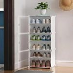 AYSIS Shelf Shoe Rack Box Plastic Shoe Rack for Home Plastic Shelves, Plastic Home Shoes Storage, PP Plastic Cabinets with Metal Door Frame, Chappal Slipper Shoe Stand (White, 6-SHELF-3-DOOR)