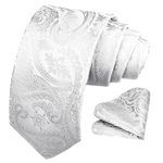 Bon4Extrao White Tie Cream Ivory White Ties for Men Solid Paisley Neckties and Pocket Squares Set for Weddings, White Tie