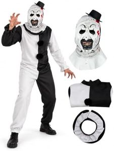 Dewfond Terrifier Art The Clown Cosplay Costume, Black and White Polyester Bodysuit with Mask, Halloween Suit for Adults (XXXL)