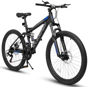 Ecarpat 24 26 Dual Full Suspension Mountain Bike，21-Speed Dual Disc Brakes Carbon Steel Mens Women Mountain Bike, Sport Cycling MTB Bicycle for Adult