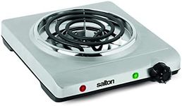 Salton Single Stainless Steel Coil Portable Electric Cooktop with Large Burner, Variable Tempertature Control and Dual Indicator Lights, Perfect for Entertaining, 1000 Watts (THP517)