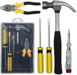 WAIZHIUA 5Pcs Home Tool Kit, Essential Household Hand Tools Home and Office Tool Kit Set with Hammer Pliers Screwdriver Voltage Tester for DIY Repair Maintenance