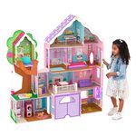 KidKraft Treehouse Retreat Wooden Dolls House with Furniture and Accessories Included, 4 Storey Play Set with a Dog, Garage and Lift for 30 cm/12 Inch Dolls, Kids' Toys, 10108