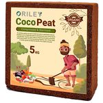 Oriley 5 Kg 100% Natural Cocopeat Block for Garden Plants Organic Agricultural Compost Coco Peat for Indoor & Outdoor Fertilizer Kitchen Terrace Gardening Khaad (Expands Upto 75 litres of Powder)